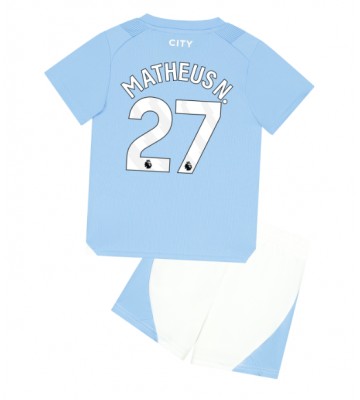 Manchester City Matheus Nunes #27 Hjemmebanesæt Børn 2023-24 Kort ærmer (+ korte bukser)